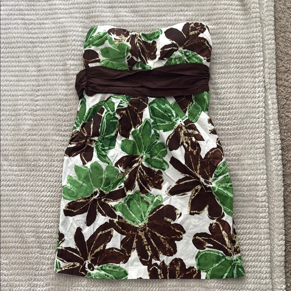 Floral Strapless Dress - Green and Brown Brand New